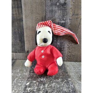 Snoopy Red Pajamas Night Cap Christmas Plush Stuffed Animal Whitman's Peanuts